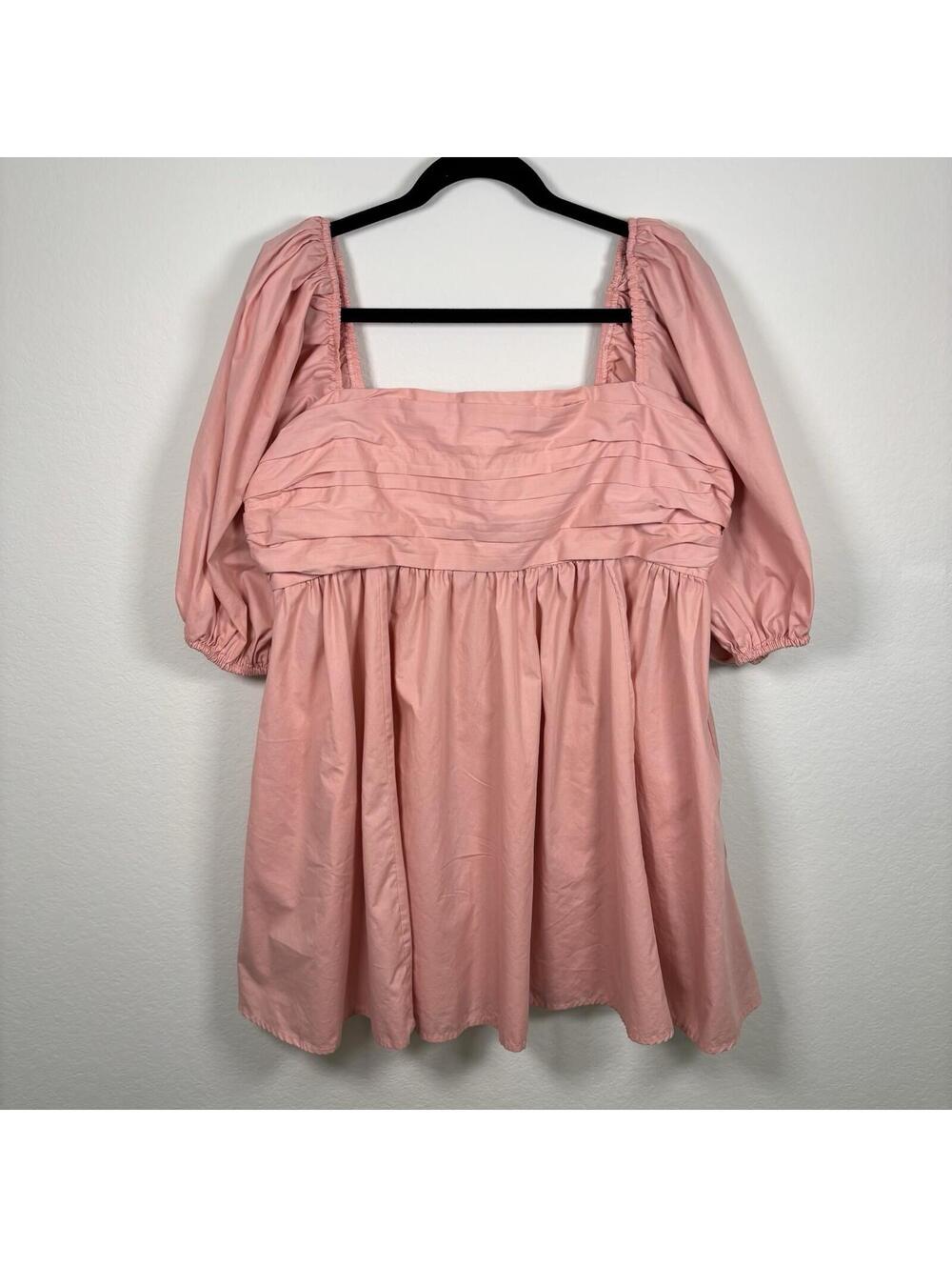 Abercrombie & Fitch Pink Ruched Puff Sleeve Square Neck Mini Dress Preppy Sz XL - Picture 2 of 7